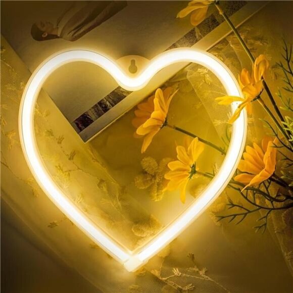 Heart Neon Sign Lights Decoration Lamp, LED Wall Classroom Bedroom Girl's Room - Picture 1 of 8